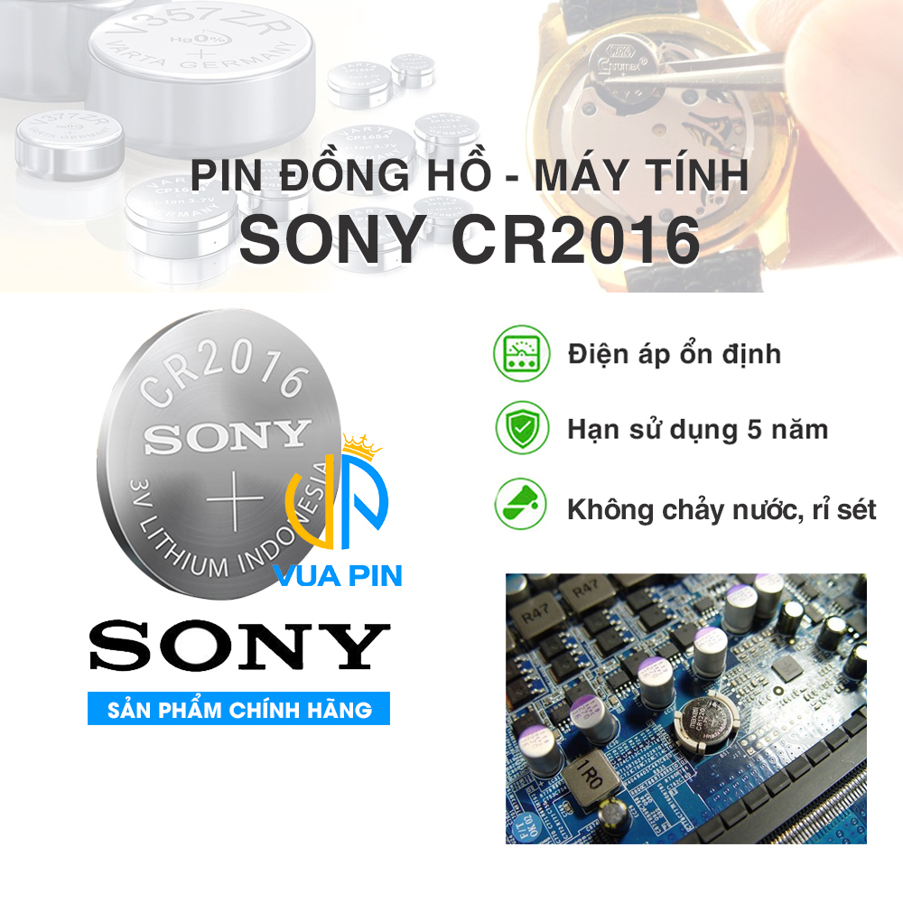Pin CR2016 chính hãng Sony dùng cho thiết bị điện tử, đồ chơi, đồng hồ, CMOS máy tính…