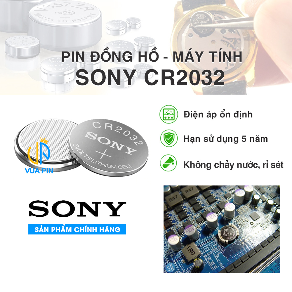 Pin CR2032 chính hãng Sony dùng cho CMOS máy tính, Laptop, thiết bị điện tử…