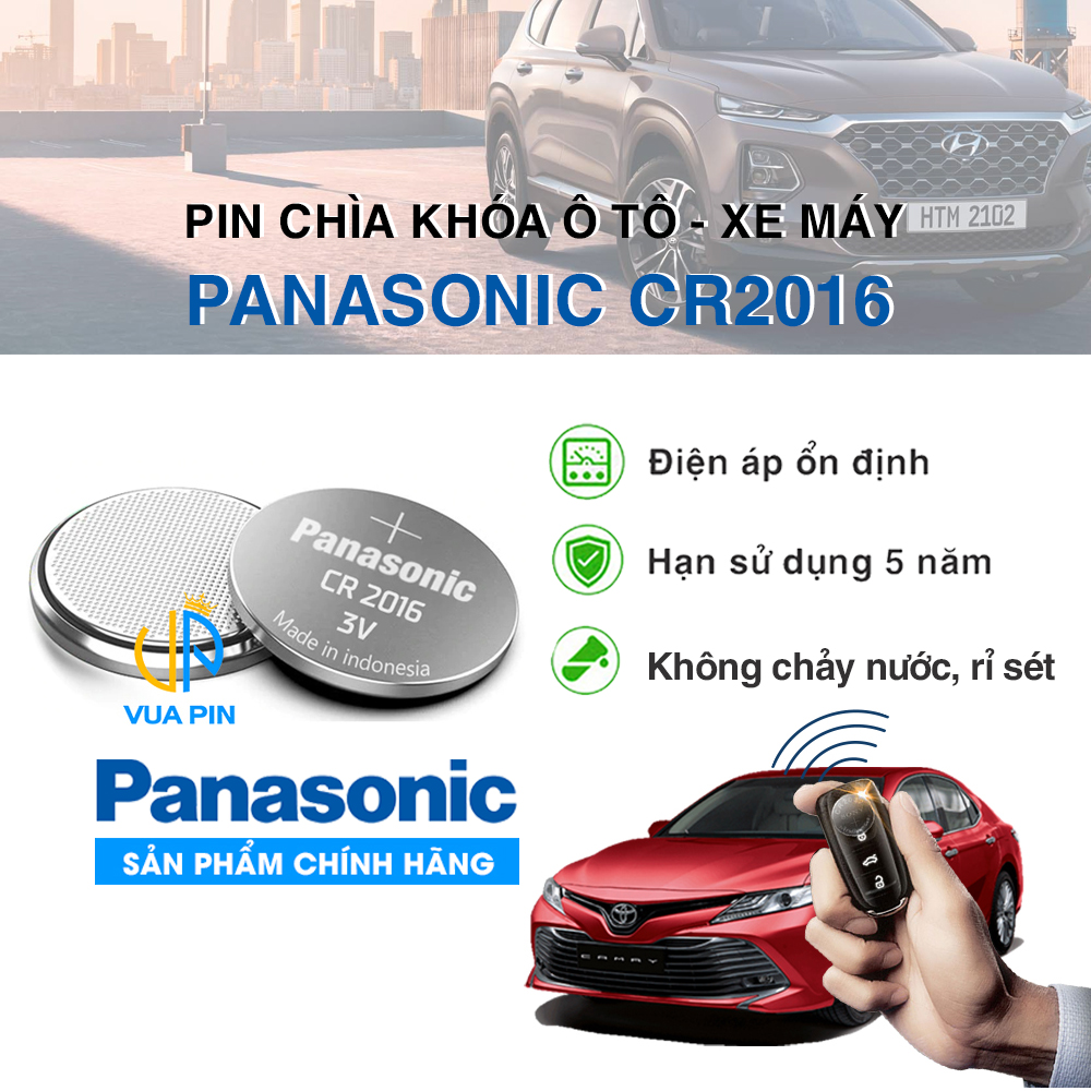 Pin chìa khóa ô tô, xe máy CR2016 chính hãng Panasonic sản xuất tại Indonexia