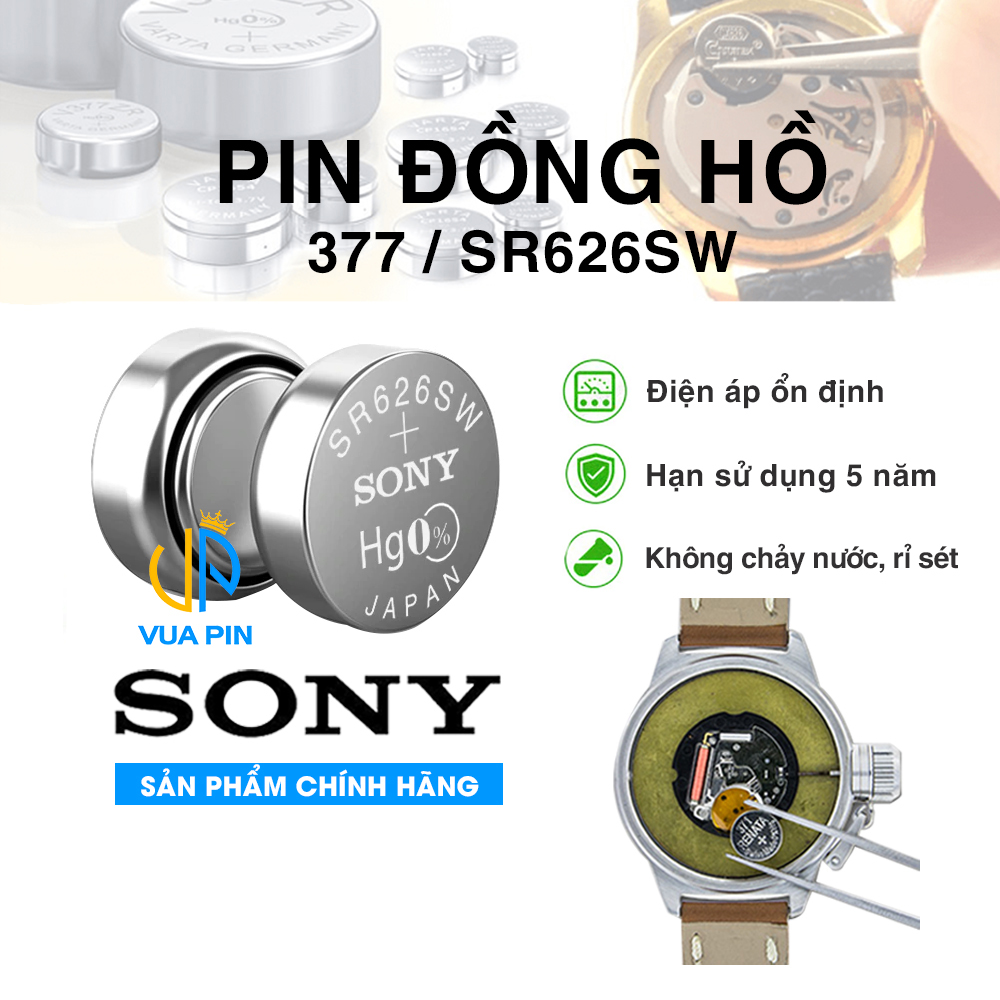 Pin đồng hồ chính hãng Sony 377 – SR626SW sản xuất tại Nhật Bản