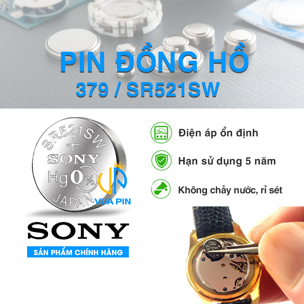 Pin đồng hồ chính hãng Sony 379 – SR521SW sản xuất tại Nhật Bản